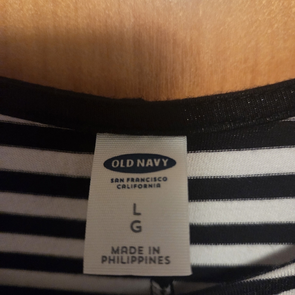 Old Navy Black and White Striped Midi Dress - Picture 2 of 2